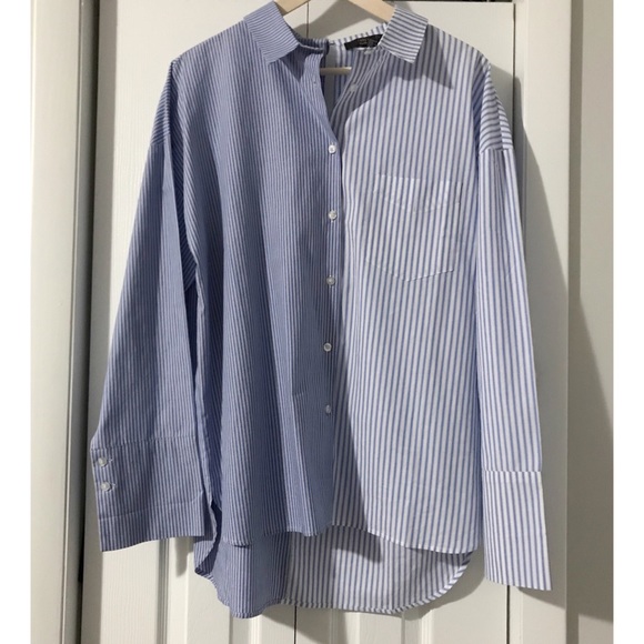 Half Half Blue Button Down Shirt 